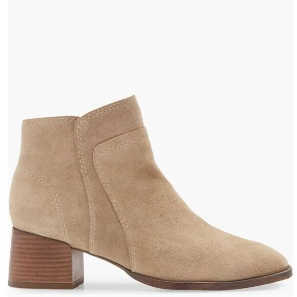 Lucky Brand Lilka Suede Bootie, Block Heel Size 7, Dune Light Brown, NWT