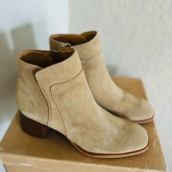 Lucky Brand Lilka Suede Bootie, Block Heel Size 7, Dune Light Brown, NWT