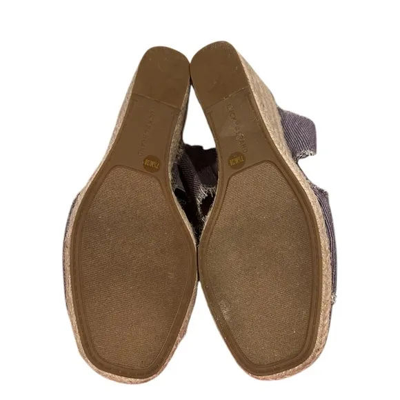LUCKY BRAND MADGIE FRINGED OPEN TOE CANVAS WEDGE ESPADRILLE SANDAL SHOES 7.5