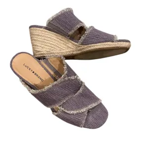 LUCKY BRAND MADGIE FRINGED OPEN TOE CANVAS WEDGE ESPADRILLE SANDAL SHOES 7.5