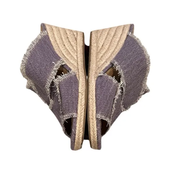 LUCKY BRAND MADGIE FRINGED OPEN TOE CANVAS WEDGE ESPADRILLE SANDAL SHOES 7.5