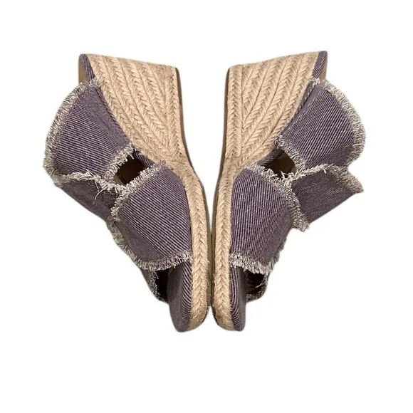 LUCKY BRAND MADGIE FRINGED OPEN TOE CANVAS WEDGE ESPADRILLE SANDAL SHOES 7.5