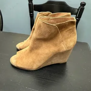 Lucky Brand Suede Leather Wedge Heel Peep Toe Booties Shoes Size 9 Medium