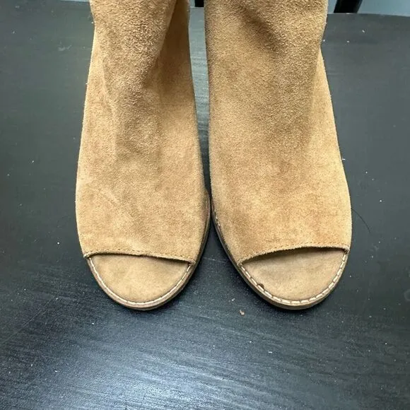 Lucky Brand Suede Leather Wedge Heel Peep Toe Booties Shoes Size 9 Medium