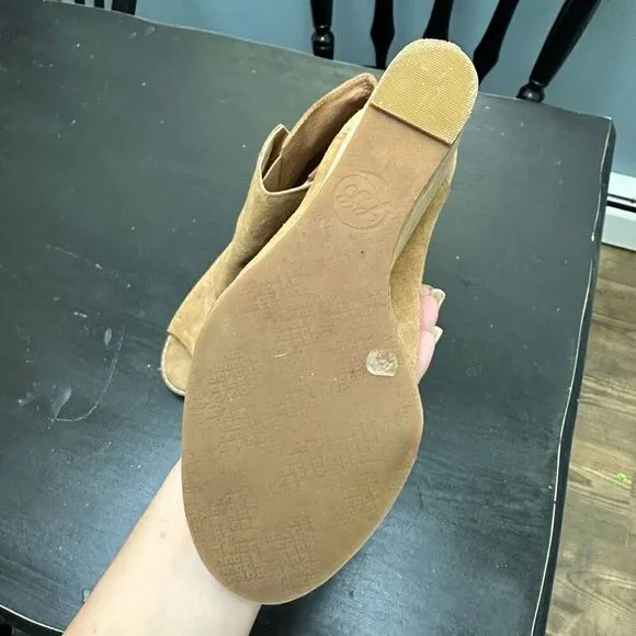 Lucky Brand Suede Leather Wedge Heel Peep Toe Booties Shoes Size 9 Medium