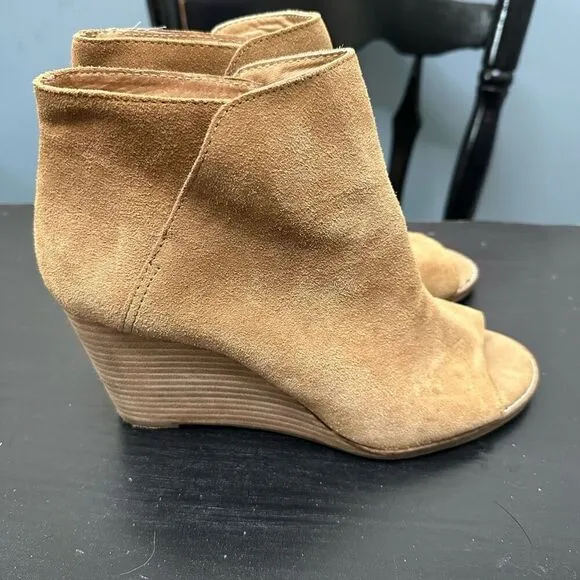 Lucky Brand Suede Leather Wedge Heel Peep Toe Booties Shoes Size 9 Medium