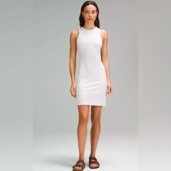 Lululemon $138 Ribbed Softstreme Slim-Fit Tank Dress BONE