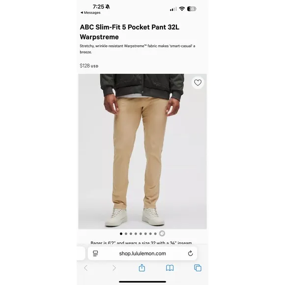 Lululemon ABC Slim Fit 5 Pocket Pant  Warpstreme Stretchy Khaki men's 30