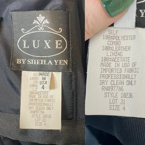 Luxe by Sheila Yen Satin Dress Black A-Line Vintage, size 4