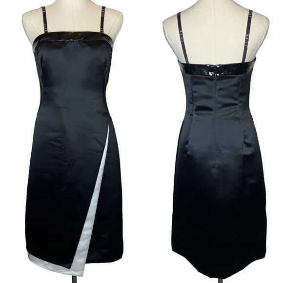 Luxe by Sheila Yen Satin Dress Black A-Line Vintage, size 4