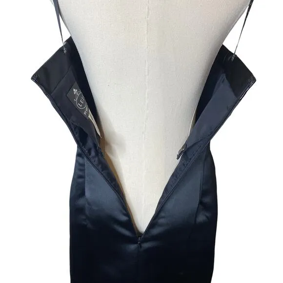 Luxe by Sheila Yen Satin Dress Black A-Line Vintage, size 4
