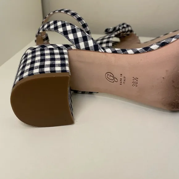 M. Gemi navy white gingham chunky low 2.5” heel dress up or down Italian sz 8