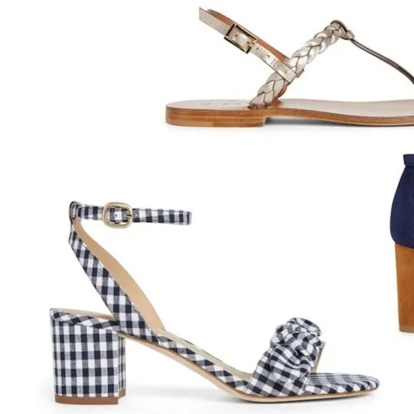 M. Gemi navy white gingham chunky low 2.5” heel dress up or down Italian sz 8