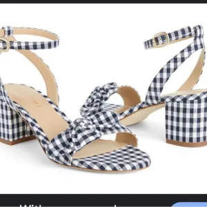 M. Gemi navy white gingham chunky low 2.5” heel dress up or down Italian sz 8