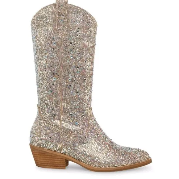 Madden Girl Redford-R Pull-On Mid Shaft Rhinestone Western Boot- Blush/Multi