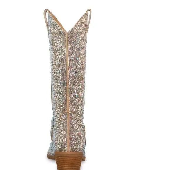Madden Girl Redford-R Pull-On Mid Shaft Rhinestone Western Boot- Blush/Multi