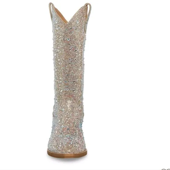 Madden Girl Redford-R Pull-On Mid Shaft Rhinestone Western Boot- Blush/Multi