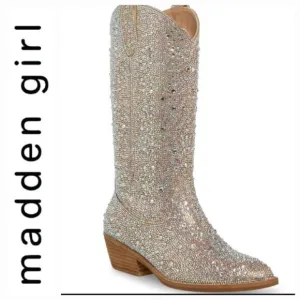 Madden Girl Redford-R Pull-On Mid Shaft Rhinestone Western Boot- Blush/Multi