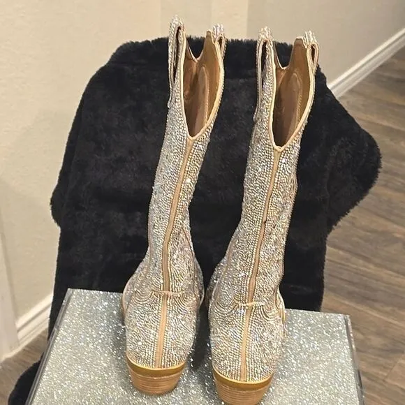 Madden Girl Redford-R Pull-On Mid Shaft Rhinestone Western Boot- Blush/Multi