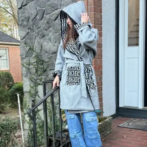 MADE IN ITALY OVERSIZED FABULOUS HOODED LONG BELTED COAT WITH POCKETS