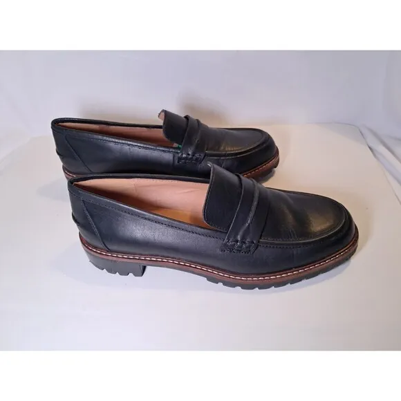 Madewell Size 7.5 The Corinne Lugsole Loafer Black Leather Womens Slip On Flats