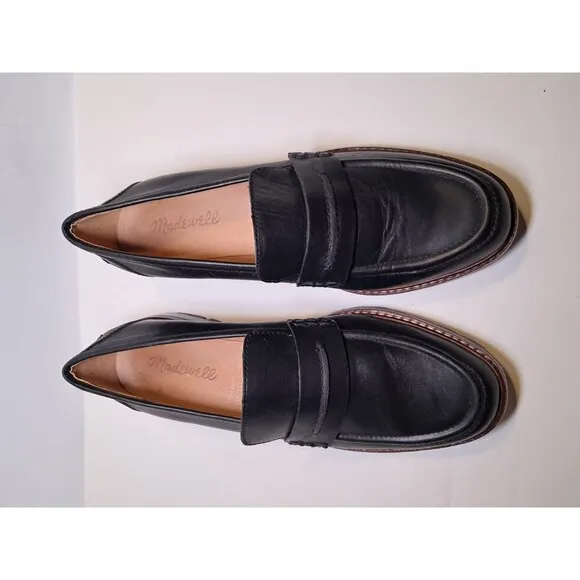 Madewell Size 7.5 The Corinne Lugsole Loafer Black Leather Womens Slip On Flats