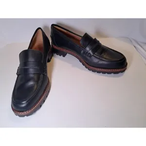 Madewell Size 7.5 The Corinne Lugsole Loafer Black Leather Womens Slip On Flats