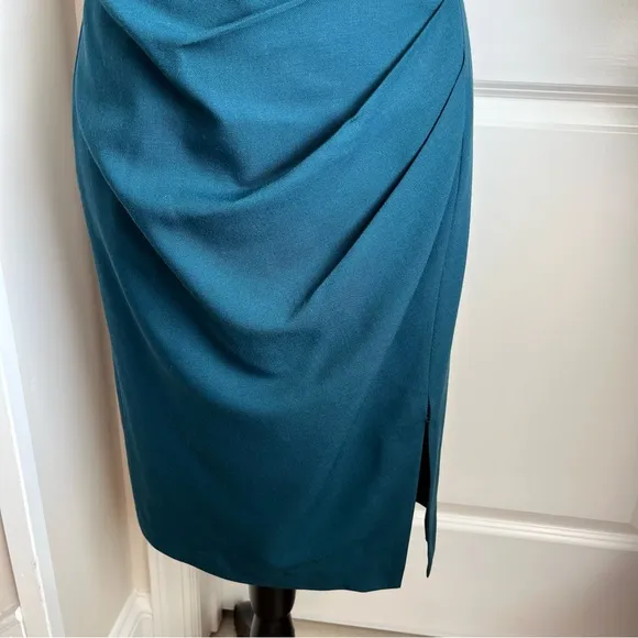 Magaschoni NY Wool Blend Embellished Cap Sleeve Sheath Dress Green Sz 4