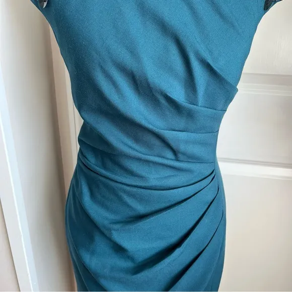 Magaschoni NY Wool Blend Embellished Cap Sleeve Sheath Dress Green Sz 4