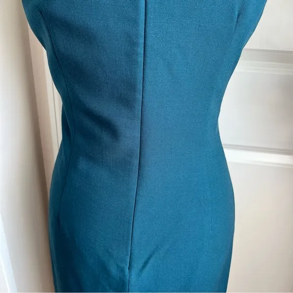 Magaschoni NY Wool Blend Embellished Cap Sleeve Sheath Dress Green Sz 4