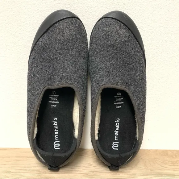 Mahabis Classic Wool Slippers Size 41 Womens 10/Mens 8 Grey Black Indoor/Outdoor