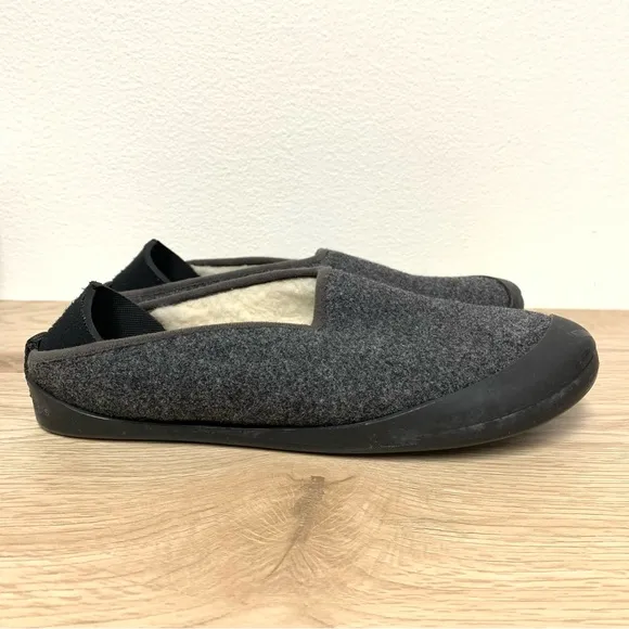 Mahabis Classic Wool Slippers Size 41 Womens 10/Mens 8 Grey Black Indoor/Outdoor