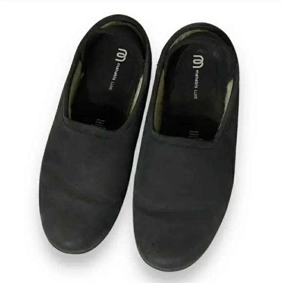 MAHABIS LUXE Black Nubuck Slippers EUC!