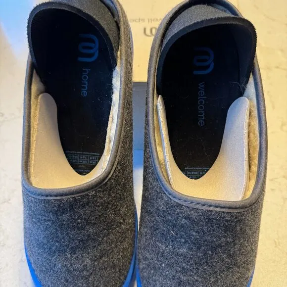 Mahabis Men's Sz 42 US 8.5  Women's 10.5 Curve Mule Wool Foam Slippers Gray Blue