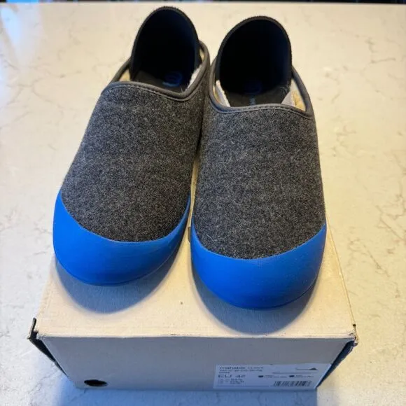 Mahabis Men's Sz 42 US 8.5  Women's 10.5 Curve Mule Wool Foam Slippers Gray Blue