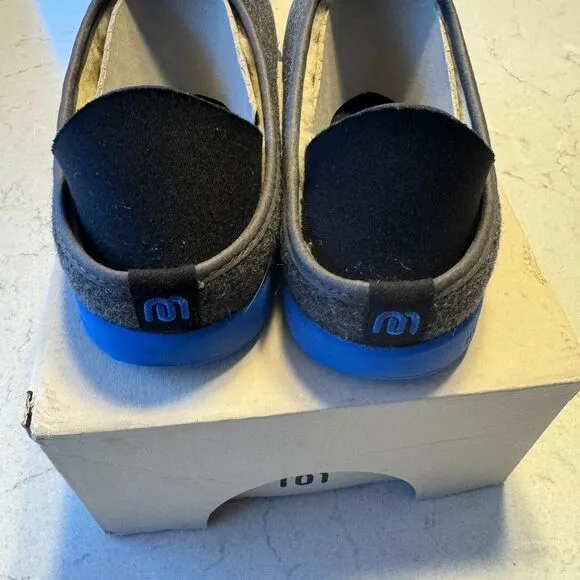 Mahabis Men's Sz 42 US 8.5  Women's 10.5 Curve Mule Wool Foam Slippers Gray Blue