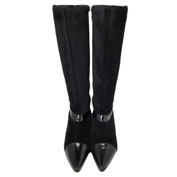 Maher Italian Expression Women's Suede Patent leather Riding Boots Black Size 39