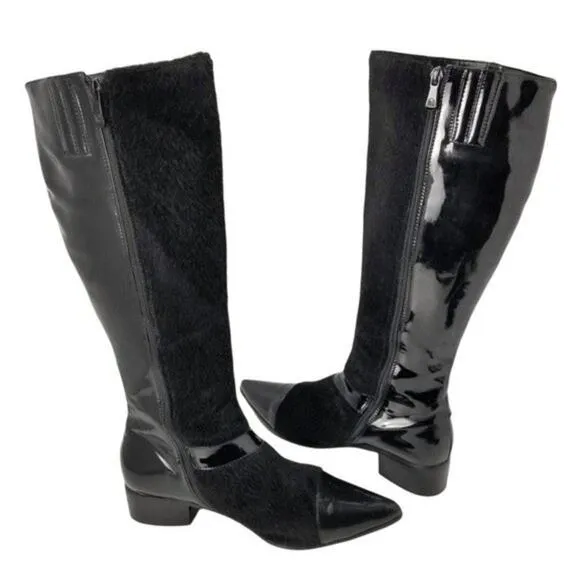 Maher Italian Expression Women's Suede Patent leather Riding Boots Black Size 39