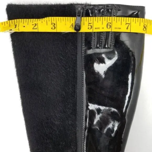 Maher Italian Expression Women's Suede Patent leather Riding Boots Black Size 39