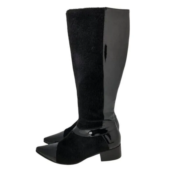 Maher Italian Expression Women's Suede Patent leather Riding Boots Black Size 39