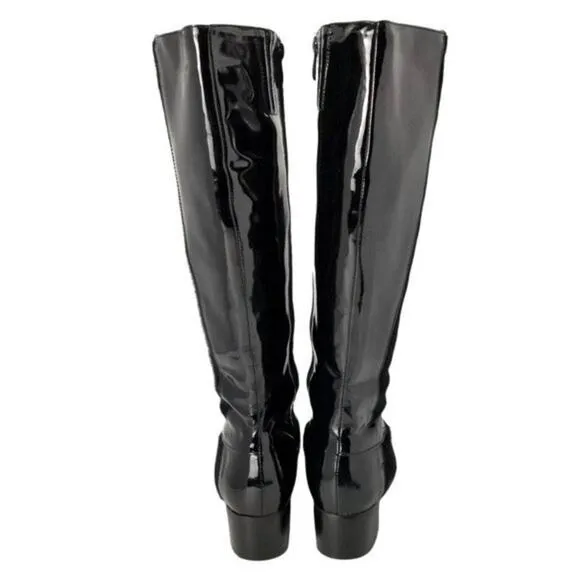 Maher Italian Expression Women's Suede Patent leather Riding Boots Black Size 39
