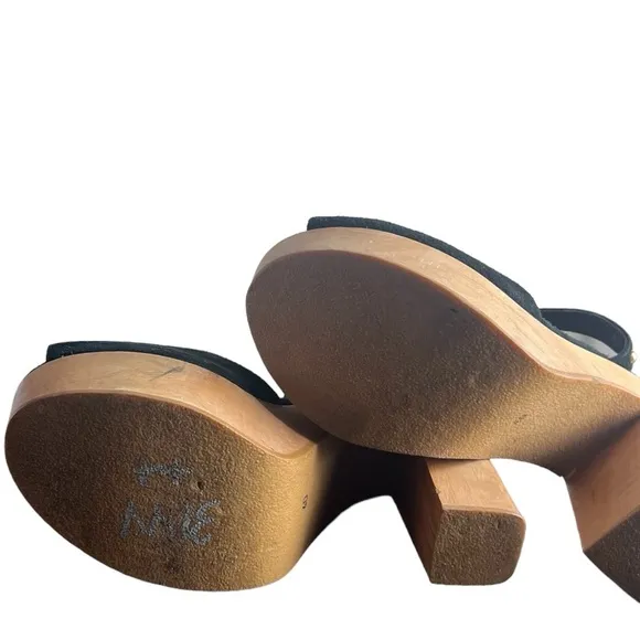 Maje Platform Block Heels - Black Suede &amp; Wood, Chunky Heel