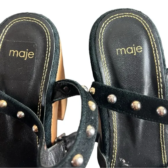 Maje Platform Block Heels - Black Suede &amp; Wood, Chunky Heel