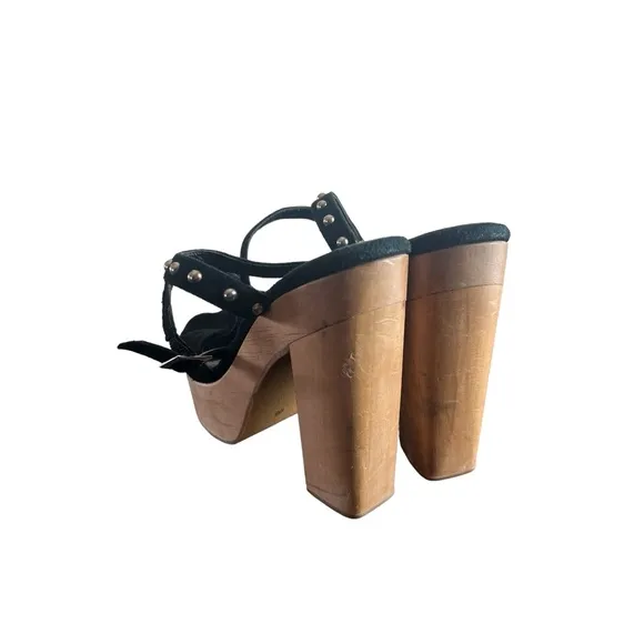 Maje Platform Block Heels - Black Suede &amp; Wood, Chunky Heel