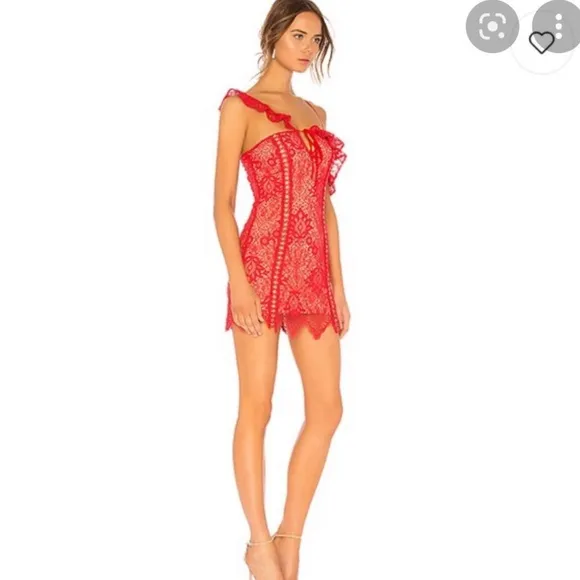Majorelle Marjorie red Scarlet lace summer mini dress off the shoulder mini