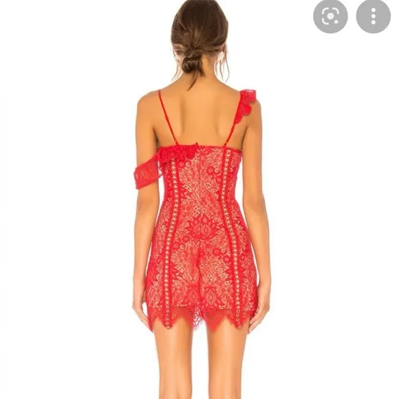 Majorelle Marjorie red Scarlet lace summer mini dress off the shoulder mini