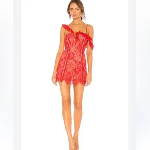 Majorelle Marjorie red Scarlet lace summer mini dress off the shoulder mini