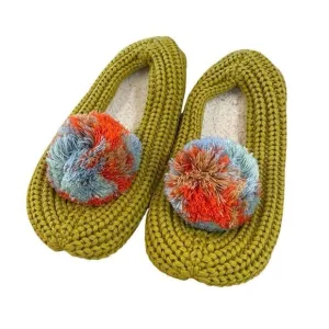 MARBLE POM KNIT SLIPPERS Soft Botton Stretch Size Medium Large New