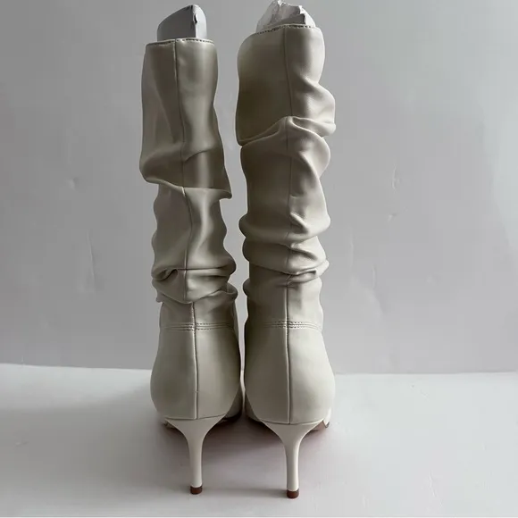 Marc Fisher Ivory Manya Ruched Faux Leather Mid Calf Boots NEW