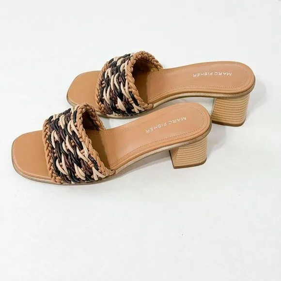 Marc Fisher NWOB Sz 8 Black/Brown Alane Block Heel Sandal